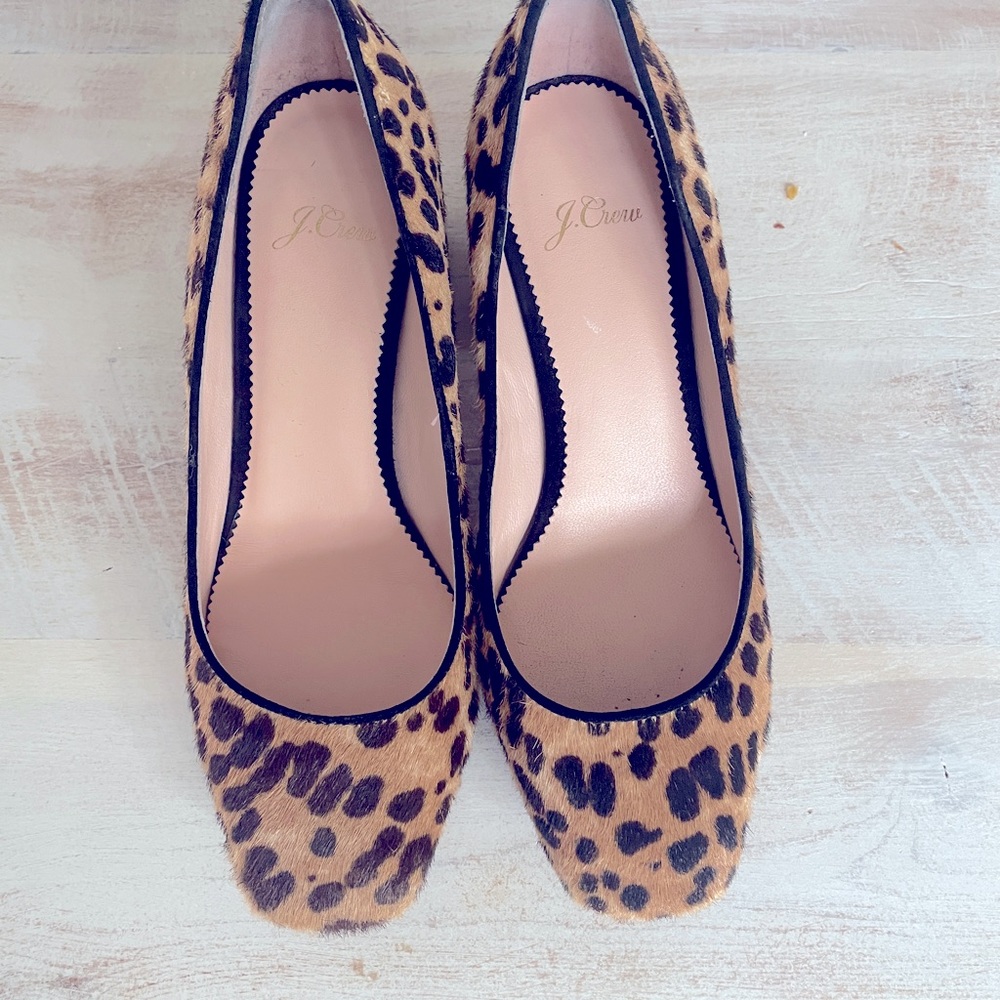 J. Crew Leopard calf hair block heal pumps size 7